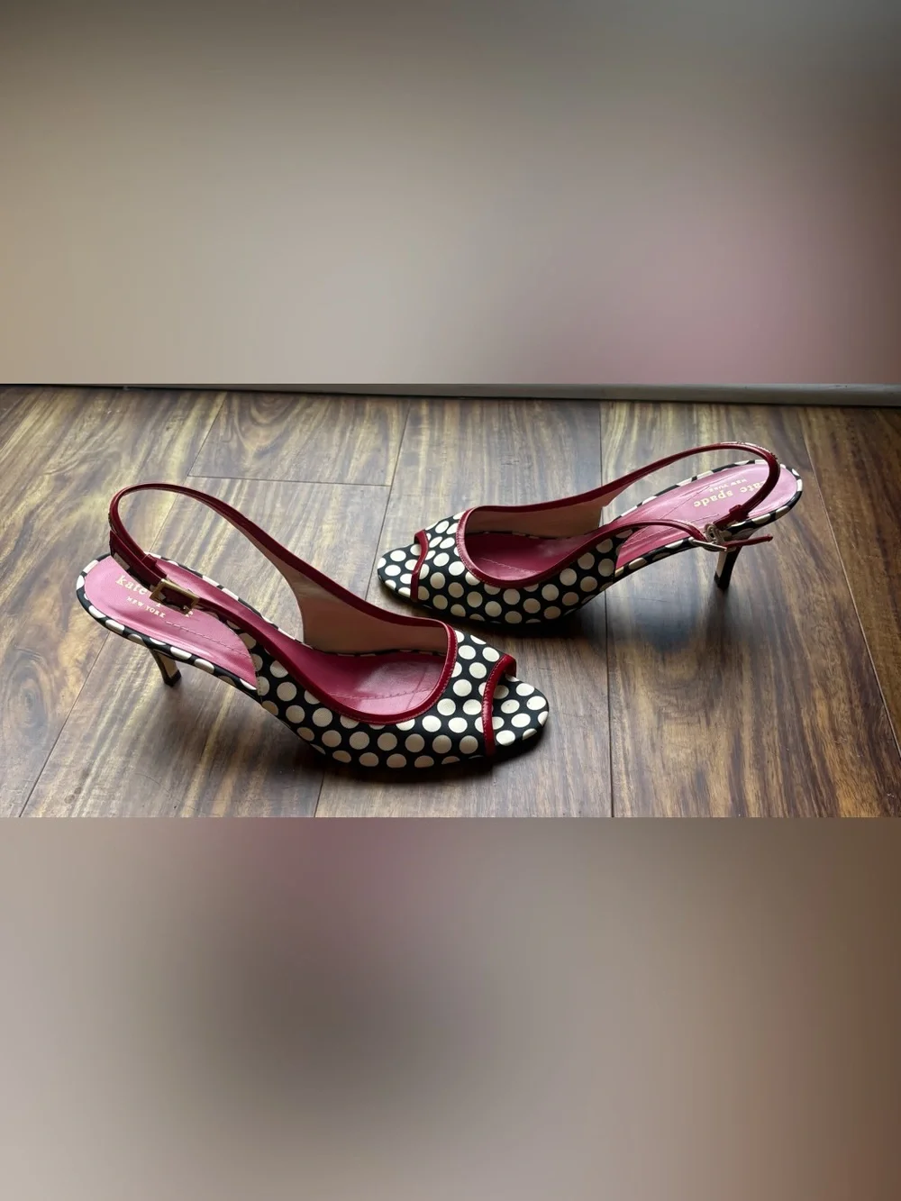 Kate Spade NY Black & White Fabric slingback peep-toe heels Women’s 9.5